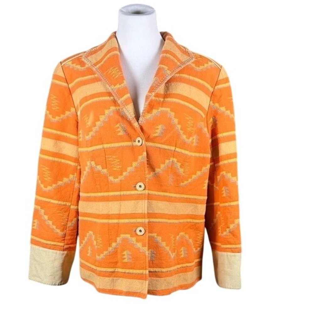 Coldwater Creek Women Orange Southwestern Geometric Cotton‎ Blazer Jacket W18